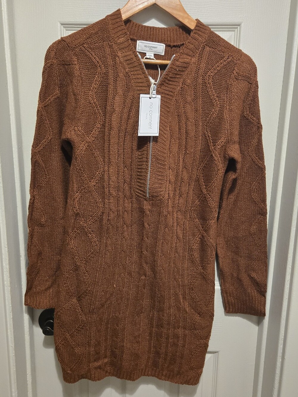 No Comment Zip-Up Cable Knit Mini Sweater Dress Sz Medium